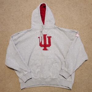 Men's XL, Colosseum Gray Hoodie with Red Indiana University Logo